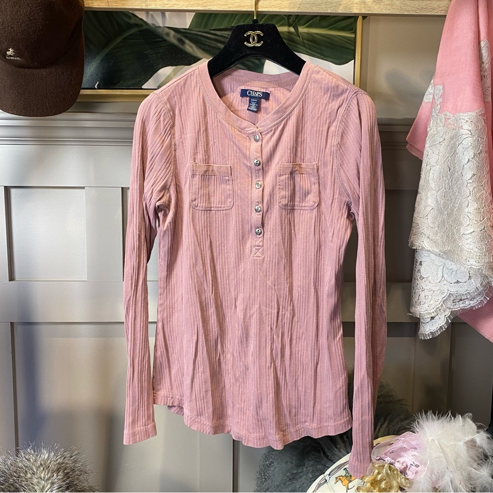 Y2K Vintage button down Chaps pink Women's Brea Falls Henley Long Sleeve Size S